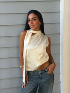 Satin Asymmetric Scarf Detail Top