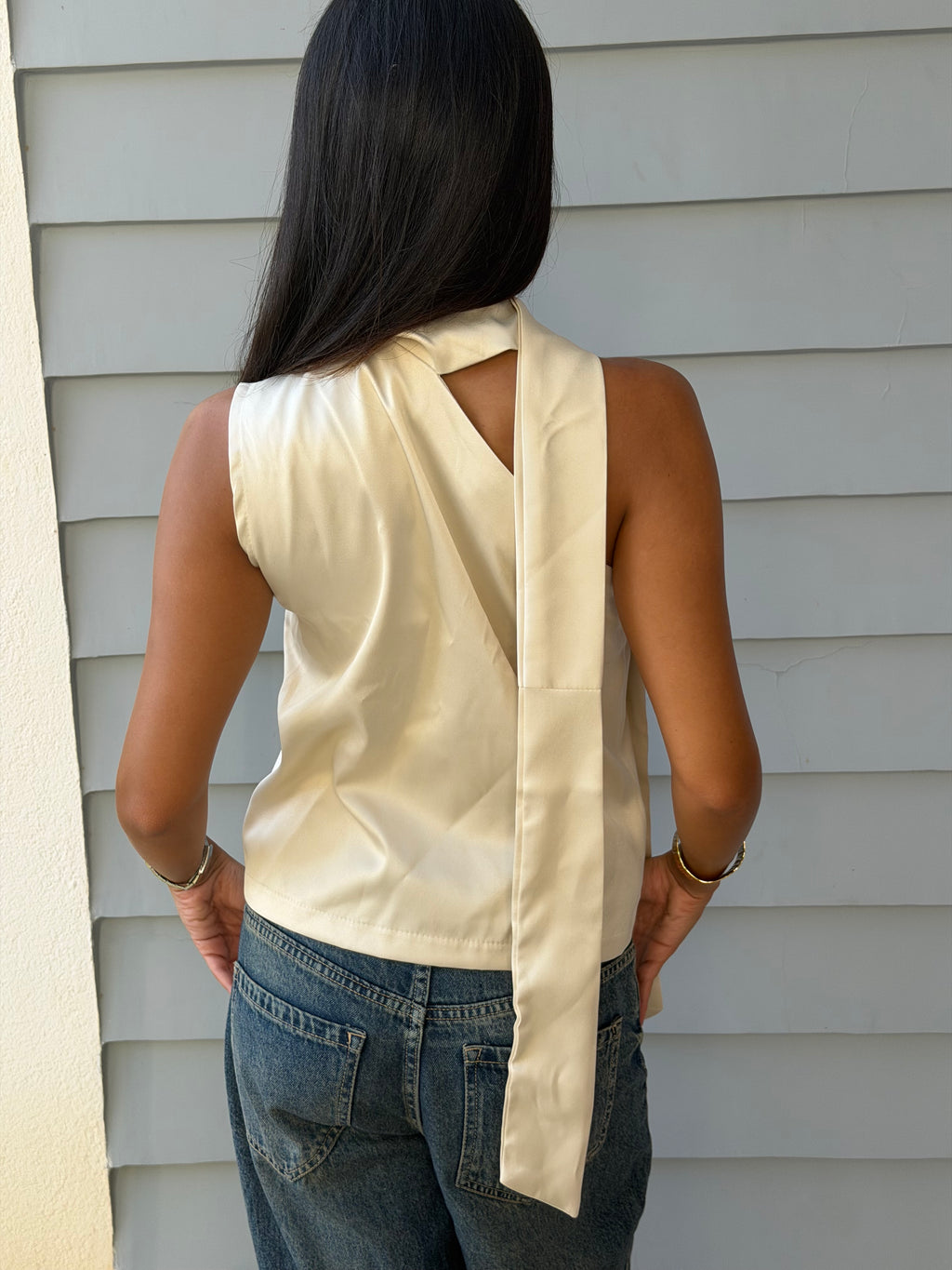 Satin Asymmetric Scarf Detail Top