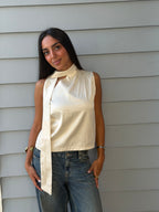 Satin Asymmetric Scarf Detail Top