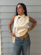 Satin Asymmetric Scarf Detail Top