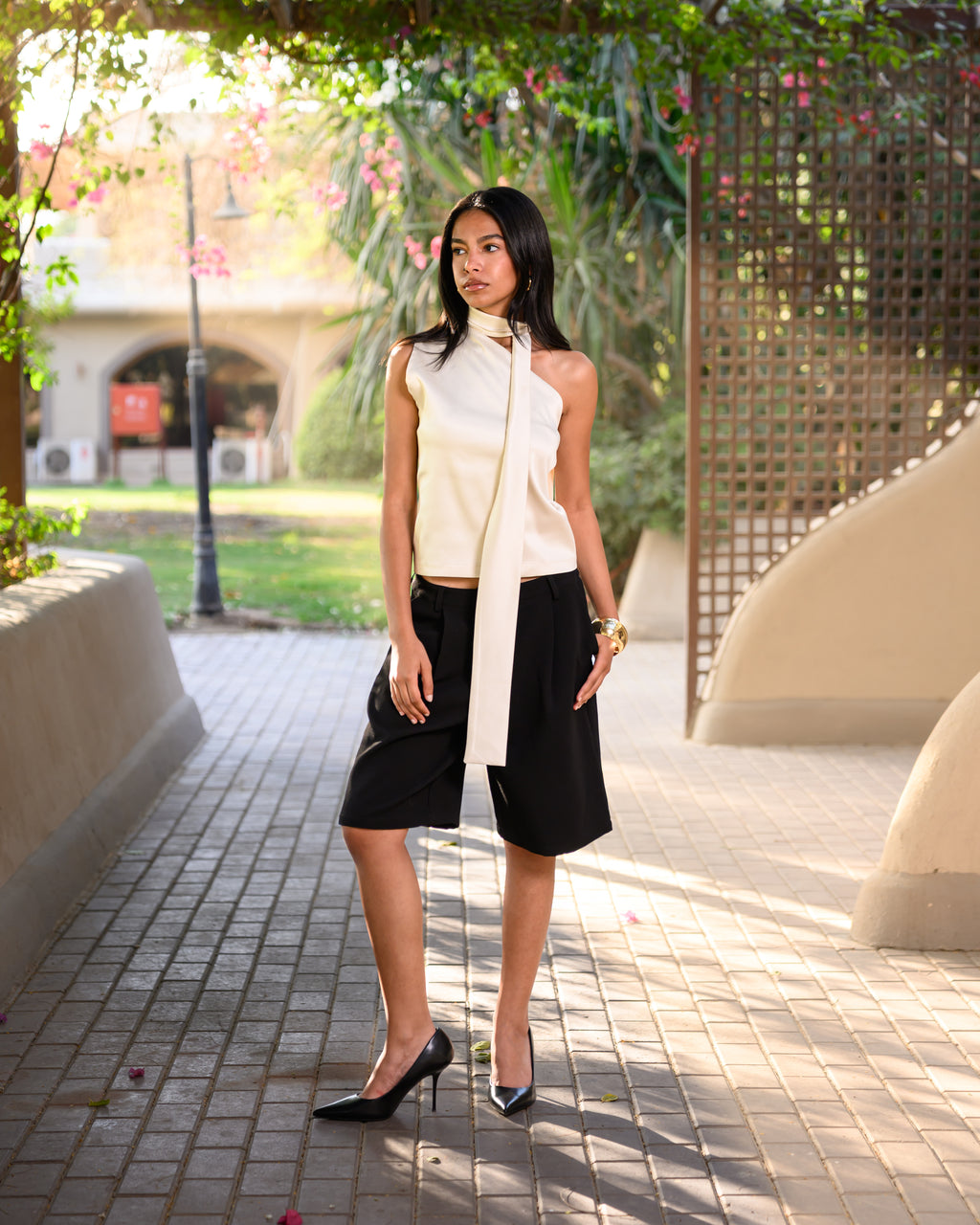 Satin Asymmetric Scarf Detail Top