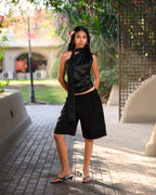 Satin Asymmetric Scarf Detail Top