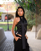 Satin Asymmetric Scarf Detail Top