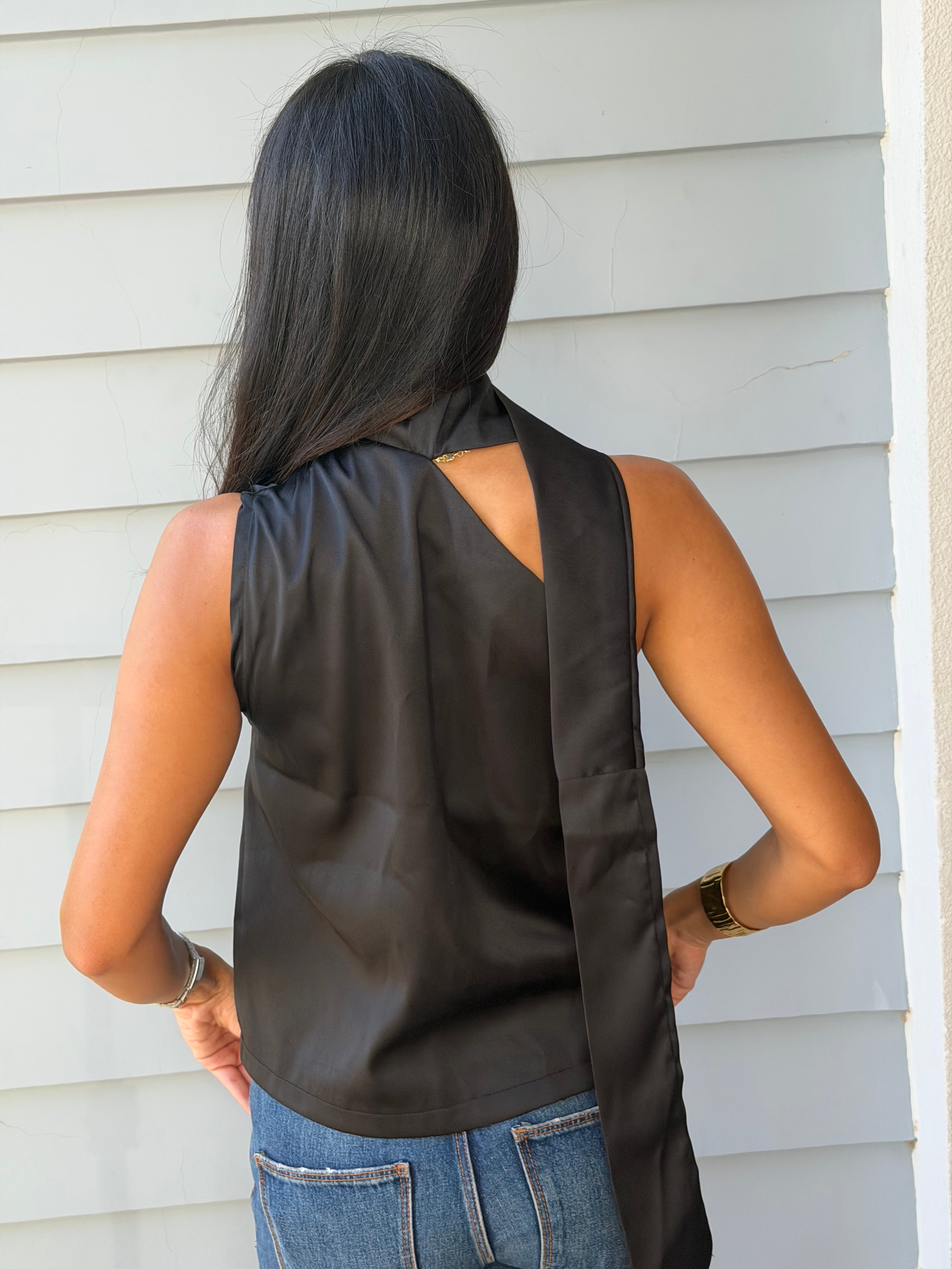 Satin Asymmetric Scarf Detail Top