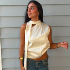 Satin Asymmetric Scarf Detail Top