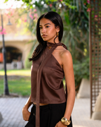 Satin Asymmetric Scarf Detail Top