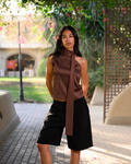 Satin Asymmetric Scarf Detail Top